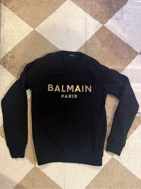 Balmain Black Sweatshirt with Gold BALMAIN PARIS Logo Small  $800
